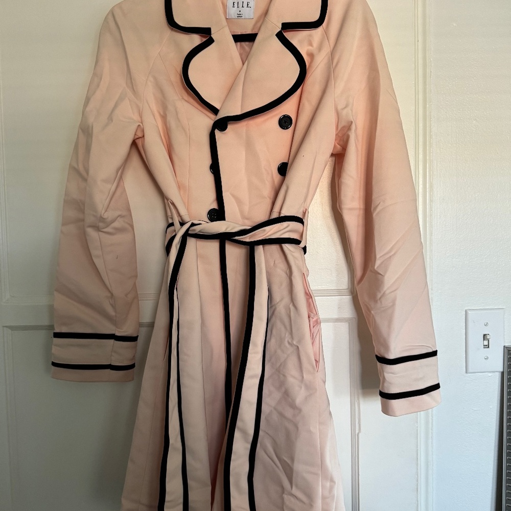 ELLE Petal Pink Trench Coat with Black Trim